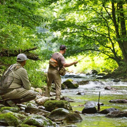 Two anglers fly fishing a mountain river near Marion