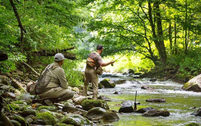 Anglers fly fishing a mountain river near Marion